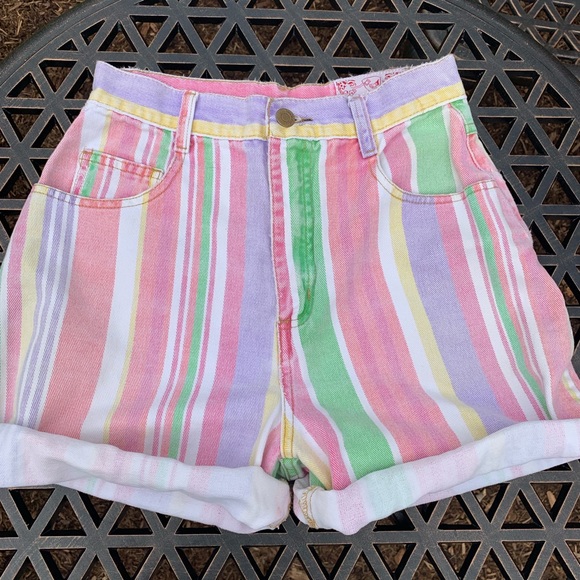 Vintage Pants - Vintage High Waisted Pastel Color Stripe Shorts